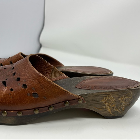 Matisse Mules carved wood block heel womens 8 brown leather shoes - Picture 7 of 12